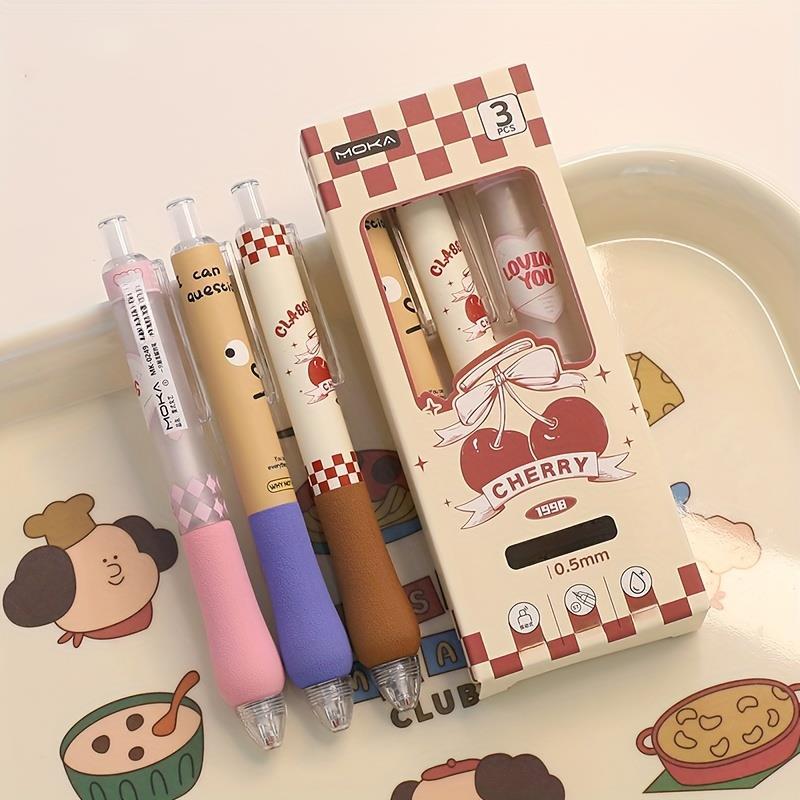 3'lü Paket Sevimli Geri Çekilebilir Jel Kalemler - İnce Nokta 0,5 Mm Mürekkep - Çabuk Kuruyan, Ergonomik