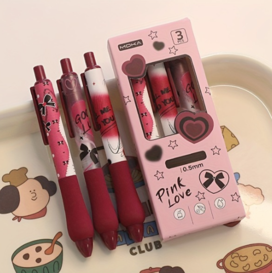 3'lü Paket Sevimli Geri Çekilebilir Jel Kalemler - İnce Nokta 0,5 Mm Mürekkep - Çabuk Kuruyan, Ergonomik