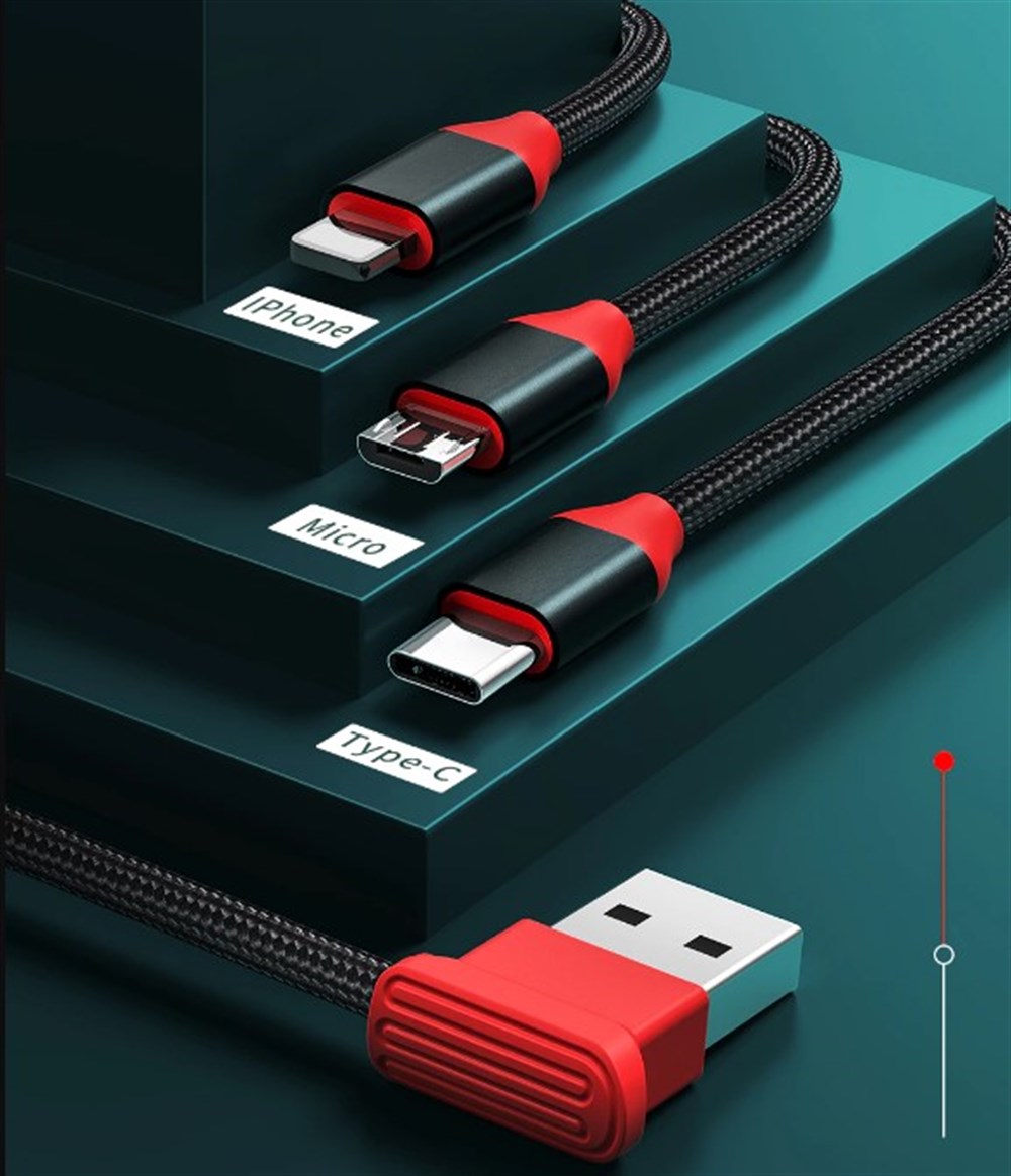 3'ü 1 Arada IOS, Android Ve Xiaomi Uyumlu Hızlı Şarj Kablosu