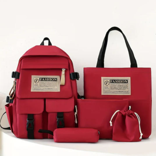 5 Parça Mektup Yama Dekor Sırt Çantası, 1 Takım Estetik Tiki Seyahat Sırt Çantası Okul Çantası, Tote Çanta Crossbody Çanta İpli Ve Kalem Kutusu