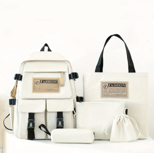 5 Parça Mektup Yama Dekor Sırt Çantası, 1 Takım Estetik Tiki Seyahat Sırt Çantası Okul Çantası, Tote Çanta Crossbody Çanta İpli Ve Kalem Kutusu