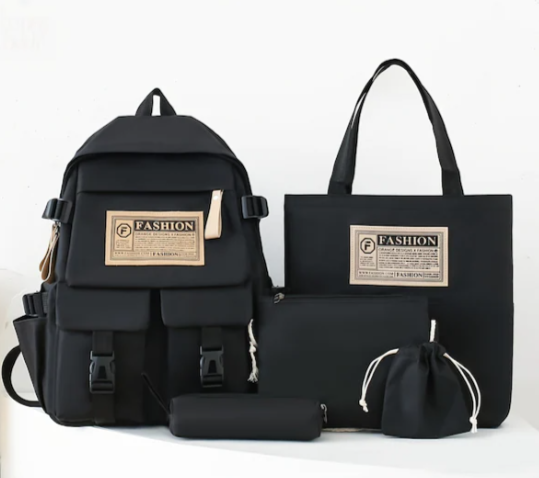 5 Parça Mektup Yama Dekor Sırt Çantası, 1 Takım Estetik Tiki Seyahat Sırt Çantası Okul Çantası, Tote Çanta Crossbody Çanta İpli Ve Kalem Kutusu