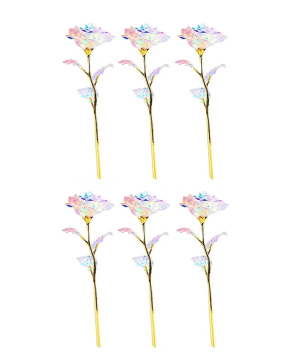 6 Parça Renkli Parlayan Led Işıklı Yapay Gül