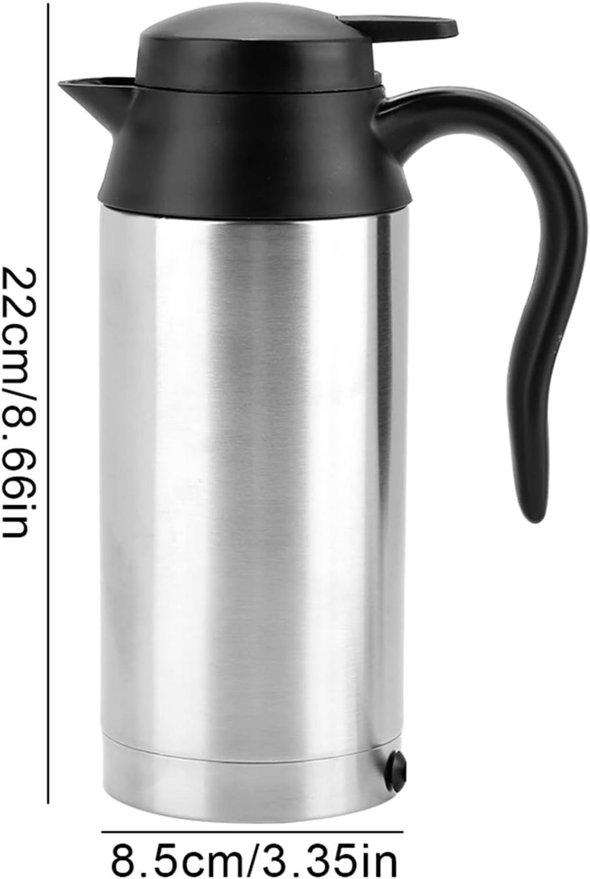 750ml Taşınabilir Paslanmaz Araba Elektrikli Su Isıtıcısı Gümüş 12V/120W