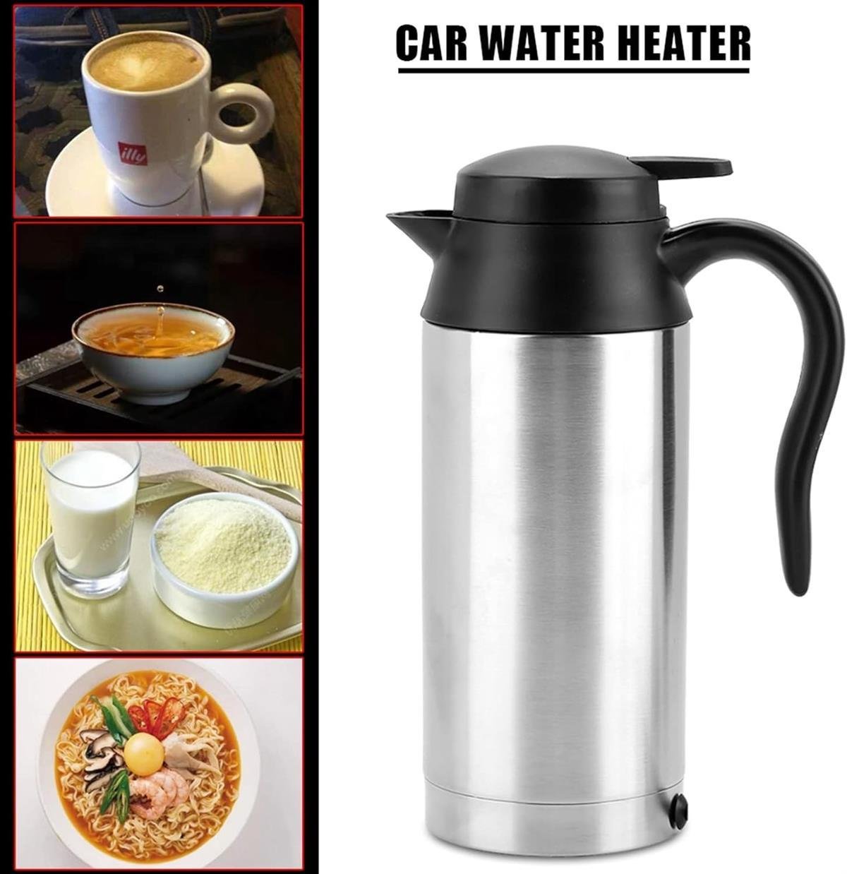 750ml Taşınabilir Paslanmaz Araba Elektrikli Su Isıtıcısı Gümüş 12V/120W