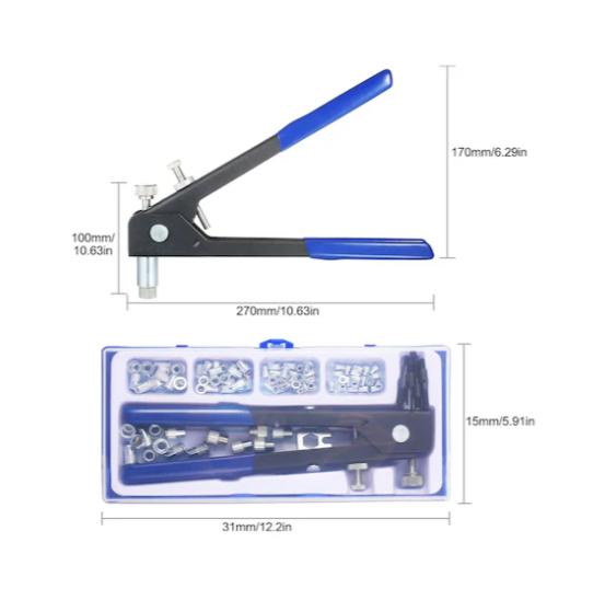 86 Adet Somun Perçin Alet Seti Seti Kör Perçin Somunu El Perçinleme Anahtarı Dişli Ekleme Aracı Somun Perçin Tabancası Metrik Perçin Somun Çeşitleri M3 M4 M5 M6 M8