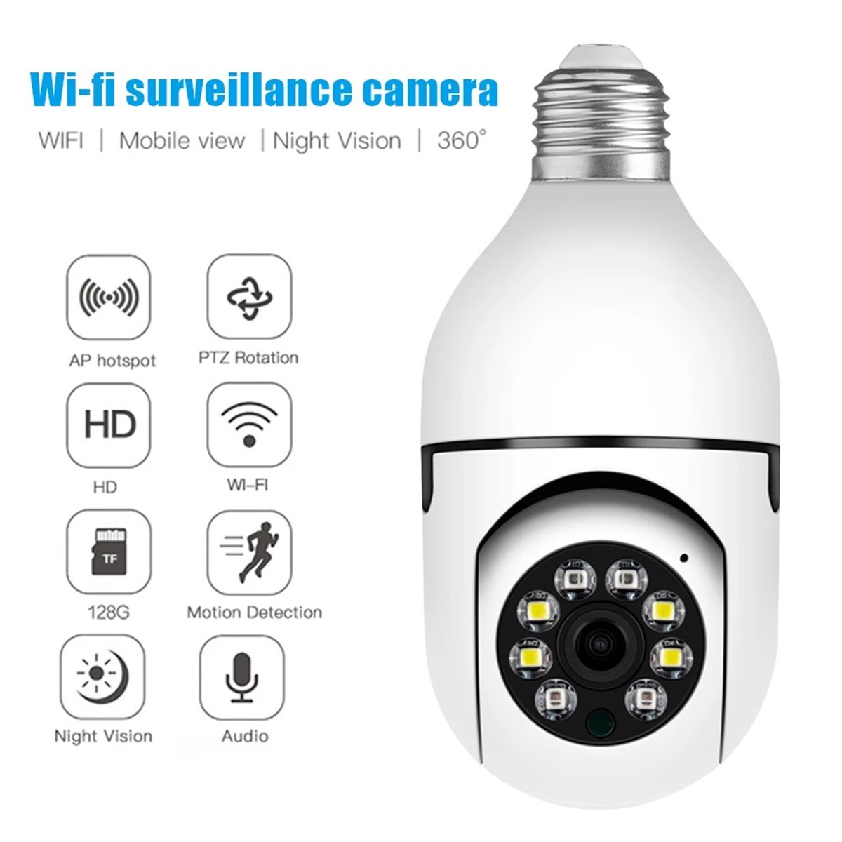 Akıllı Kablosuz WIFI Tam Renkli Ampul HD 1080P Gece Görüşlü Güvenlik Kamerası