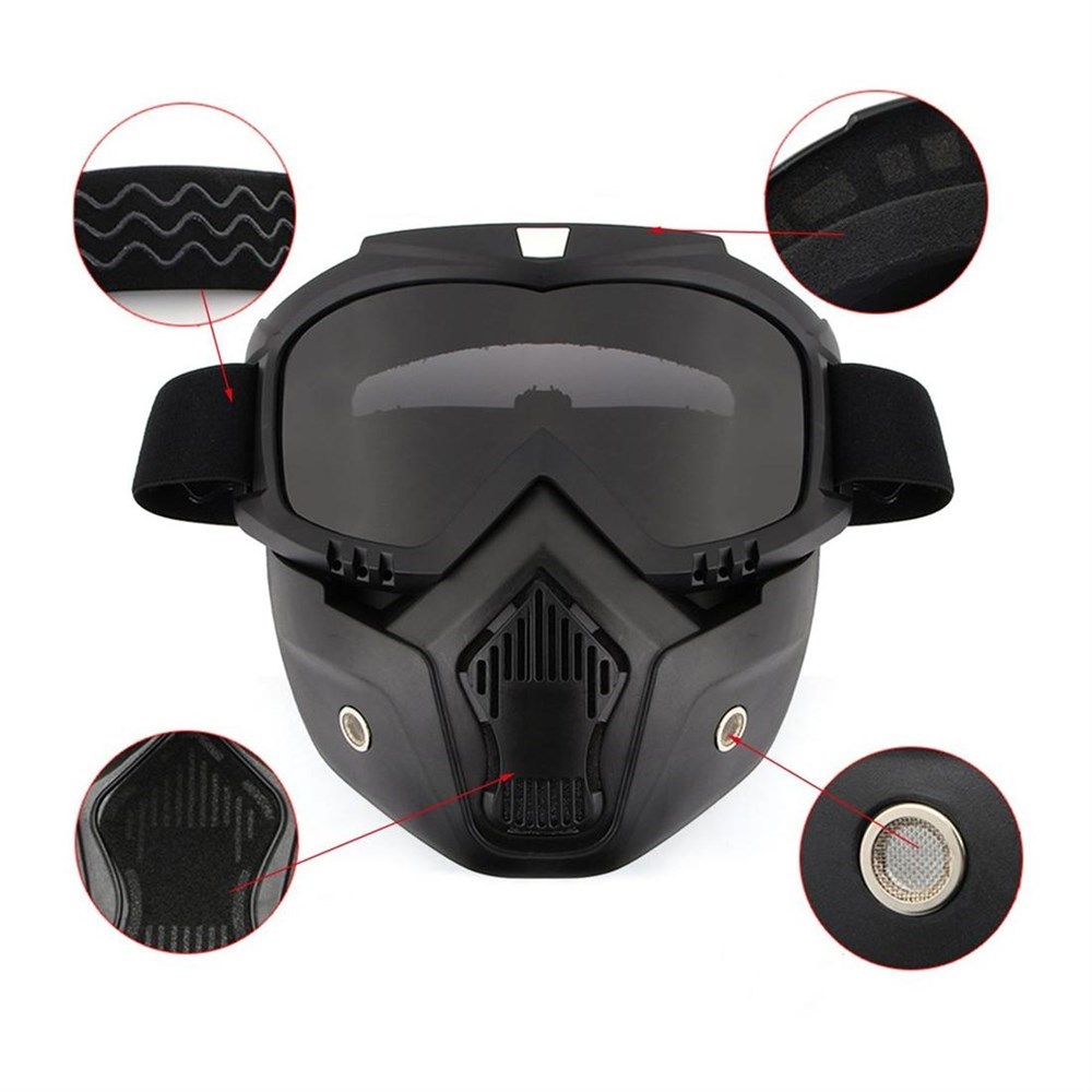 Ayrılabilir Motosiklet Kaskı Anti-UV Gözlük Kalkanı Rüzgar Geçirmez Sürme Yüz Maskesi