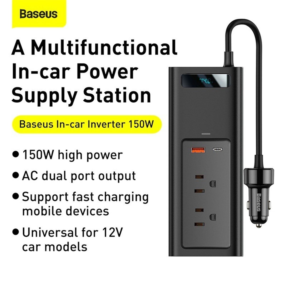 Baseus 150W Power Inverter AC 220V Araç İçi Çakmaklık Çevirici Araç Çakmaklık Priz Dönüştürücü