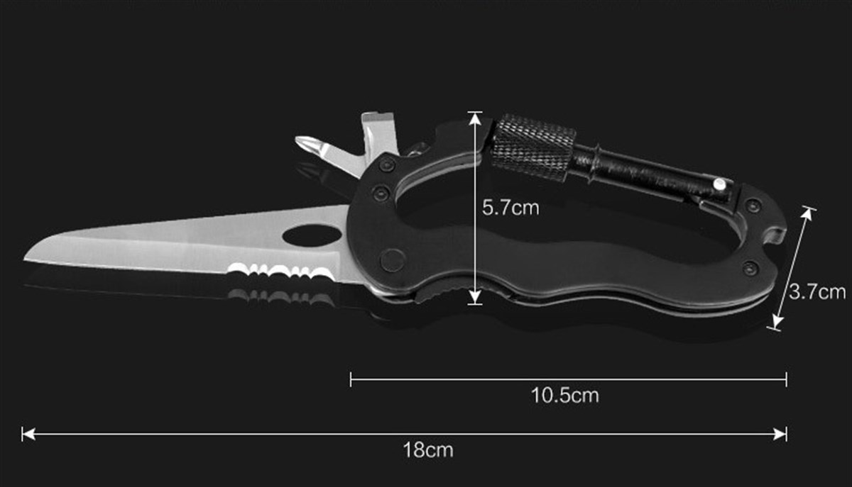Beşi Bir Arada İşlevli Karabina Hızlı Asılı Toka-bıçak-Testere-Phillips Tornavida