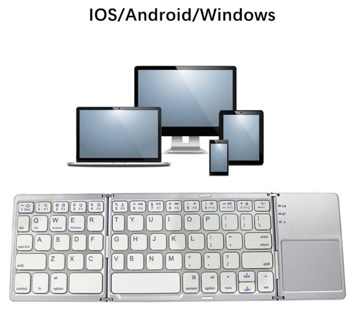 Bluetooth Bağlantılı Kablosuz Taşınabilir Katlanabilir Touchpad'li Klavye