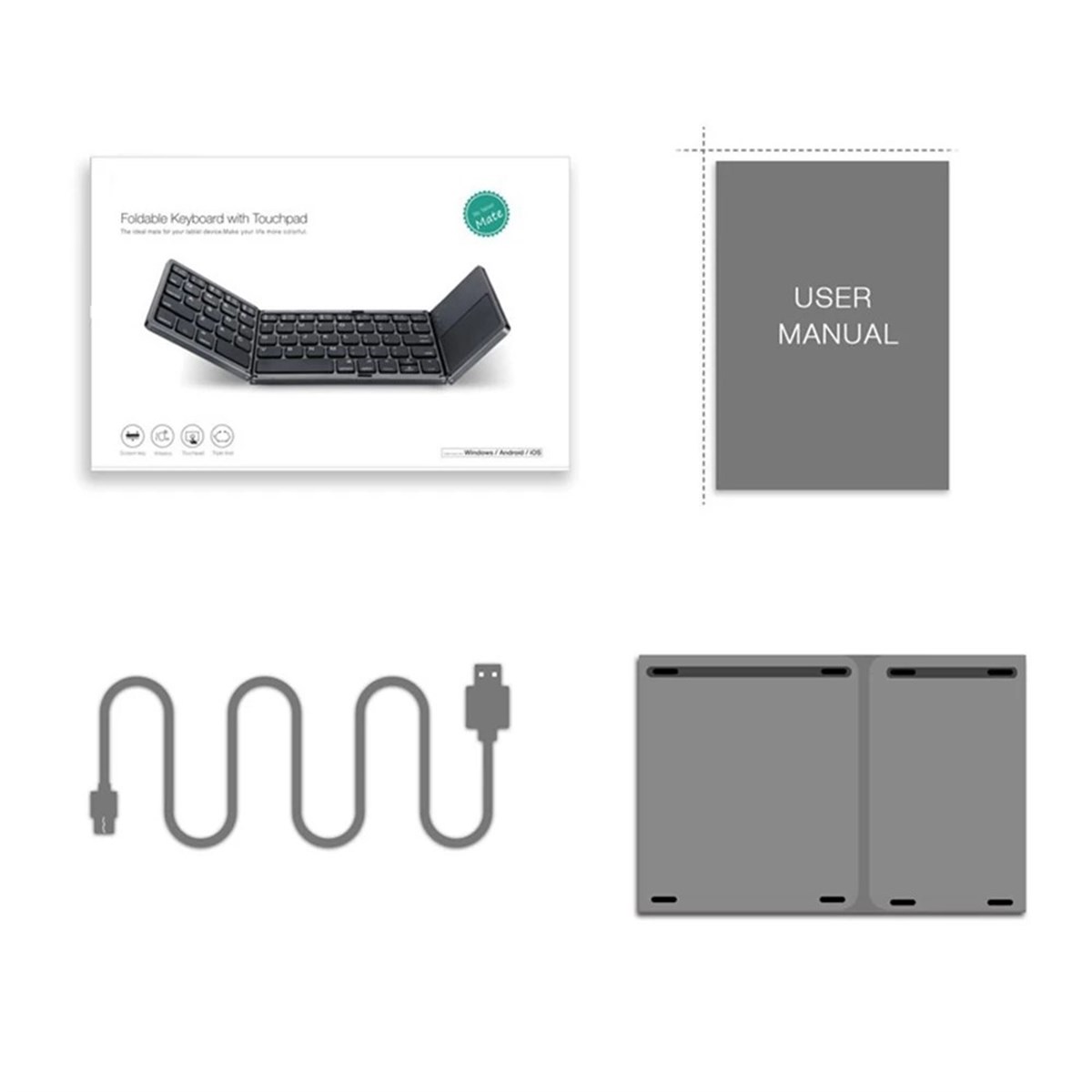 Bluetooth Bağlantılı Kablosuz Taşınabilir Katlanabilir Touchpad'li Klavye