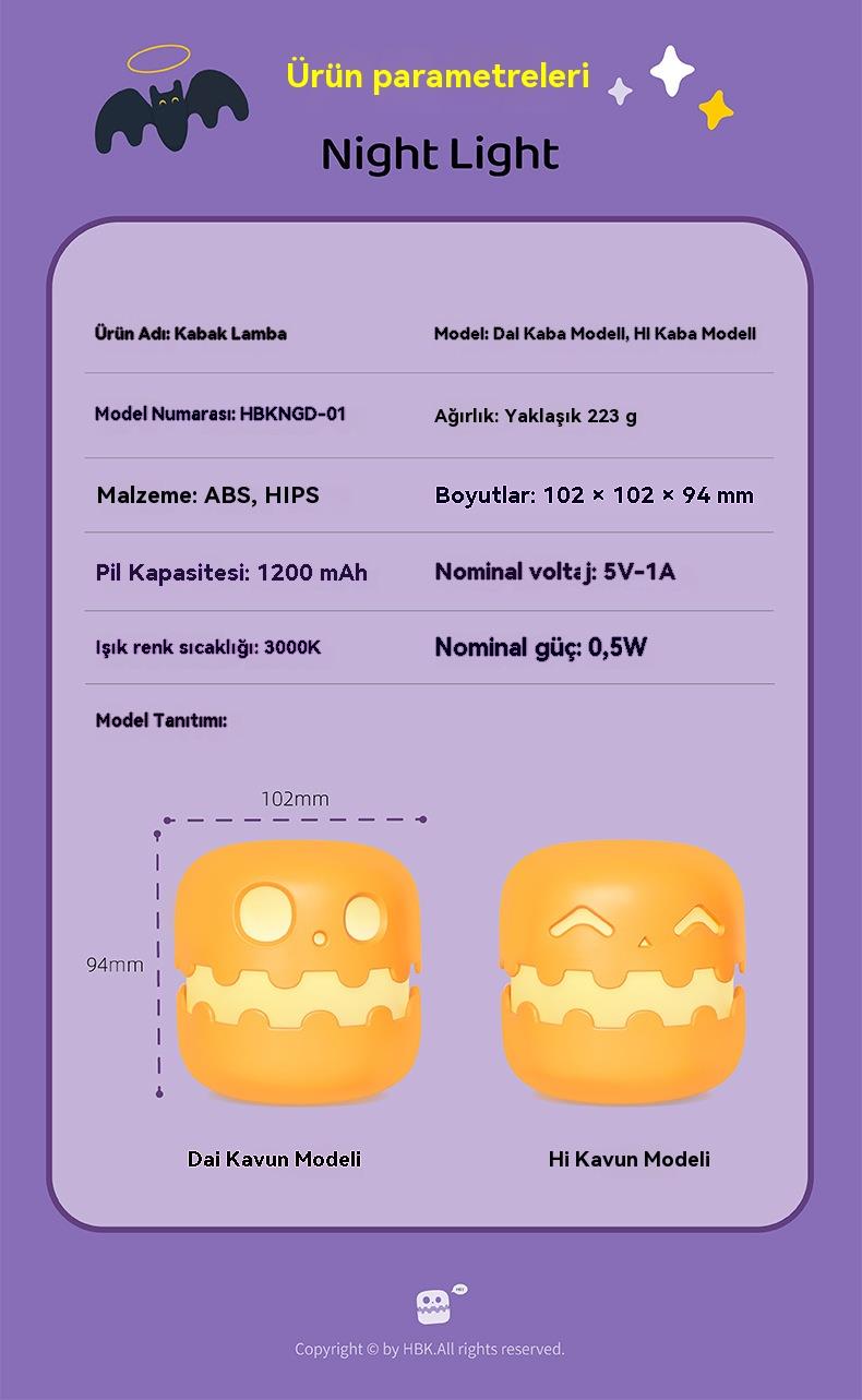 Cadılar Bayramı Balkabağı Gece Lambası, Sevimli Balkabağı Dekorasyon Led Lamba Ev, Oda Dekorasyonu 