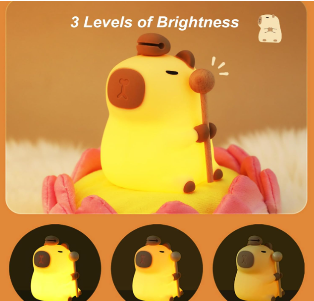 Capybara Gece Lambası Şarj Edilebilir Kısılabilir 1200 MAh Pil Ile 20 Dakika Zamanlama Yumuşak Başucu Lambası Yatak Odası Için