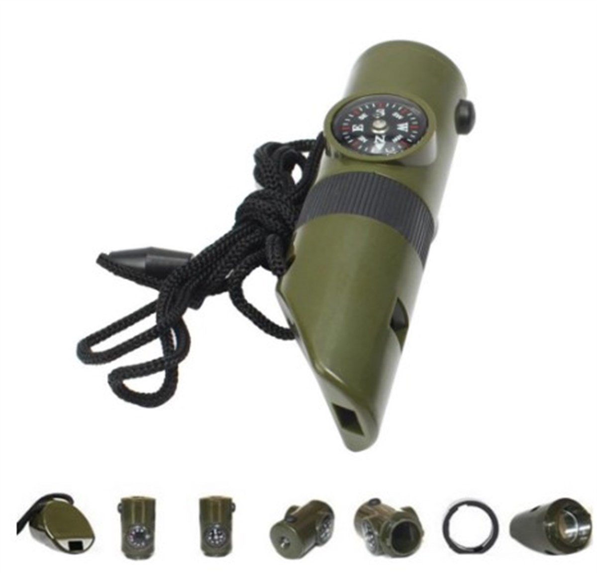 Çok Fonksiyonlu Yedisi Bir Arada Düdük-Acil Durum Pusulası Büyüteç El Feneri Termometre