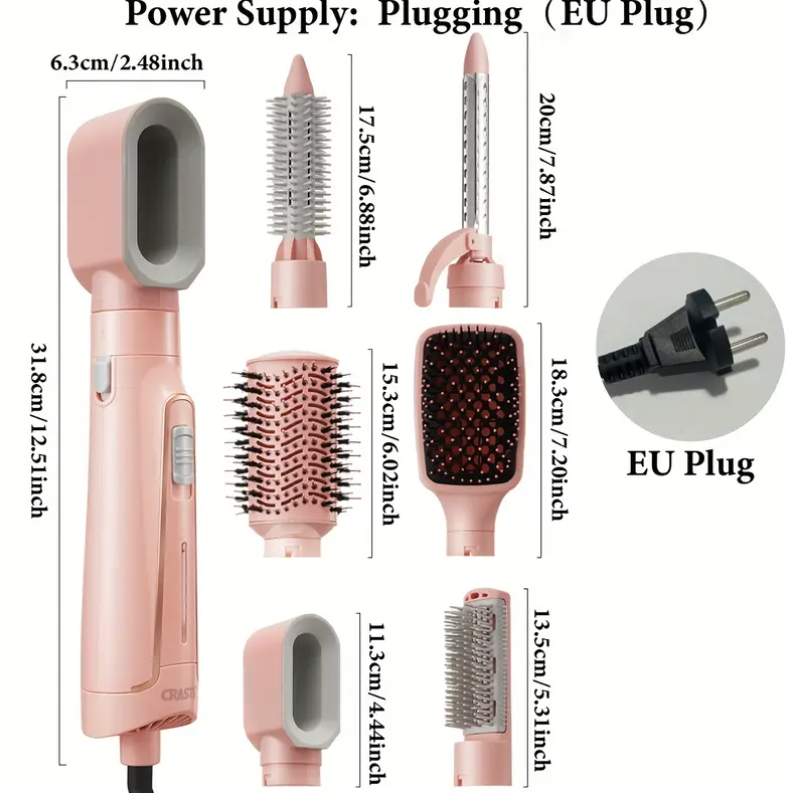CRASTS 1200W Saç Fırçası Negatif İyonlarla, Çift Voltaj 110V/220V, Avrupa Standart Fiş, 2'si 1 Arada Düzleştirme ve Kıvırma, Anti-Winding, Tüm Saç Tipleri 