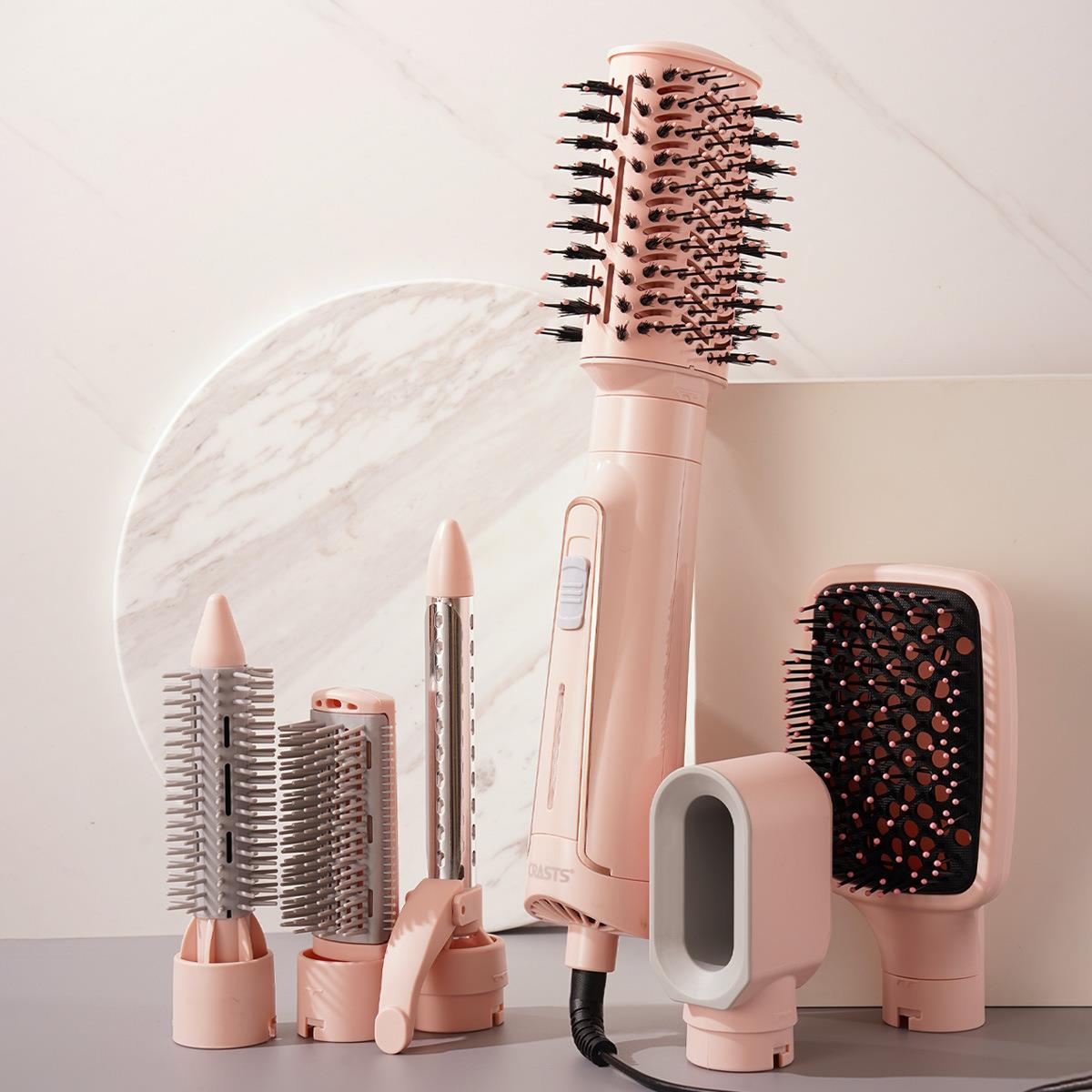 CRASTS 1200W Saç Fırçası Negatif İyonlarla, Çift Voltaj 110V/220V, Avrupa Standart Fiş, 2'si 1 Arada Düzleştirme ve Kıvırma, Anti-Winding, Tüm Saç Tipleri 