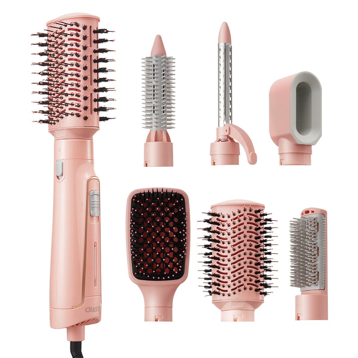 CRASTS 1200W Saç Fırçası Negatif İyonlarla, Çift Voltaj 110V/220V, Avrupa Standart Fiş, 2'si 1 Arada Düzleştirme ve Kıvırma, Anti-Winding, Tüm Saç Tipleri 