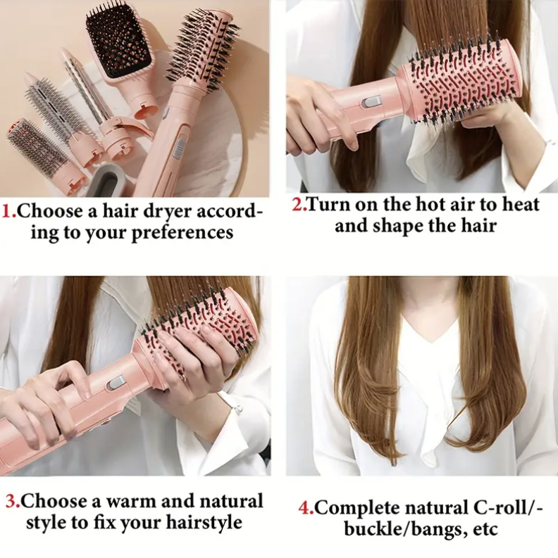 CRASTS 1200W Saç Fırçası Negatif İyonlarla, Çift Voltaj 110V/220V, Avrupa Standart Fiş, 2'si 1 Arada Düzleştirme ve Kıvırma, Anti-Winding, Tüm Saç Tipleri 