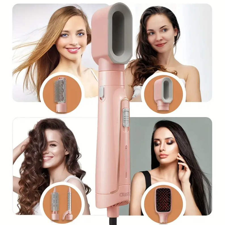 CRASTS 1200W Saç Fırçası Negatif İyonlarla, Çift Voltaj 110V/220V, Avrupa Standart Fiş, 2'si 1 Arada Düzleştirme ve Kıvırma, Anti-Winding, Tüm Saç Tipleri 