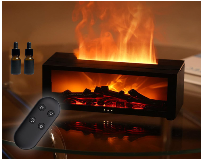 Dinamik Alev Şömine Uçucu Yağ Difüzörü – Şömine Difüzör, Uçucu Yağ Difüzörü, Zamanlayıcı ve Otomatik Kapanma Özelliği, Sisli Şömine Nemlendirici