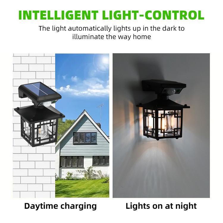 Dış Mekan İçin Hareket Sensörlü Güneş Enerjili Aplik Siyah