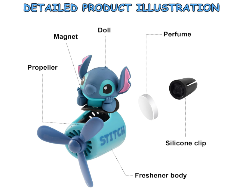 Disney Lilo ve dikiş karikatür animasyon bebek uçak araba hava spreyi Kawaii hava firar aromaterapi araba iç dekorasyon