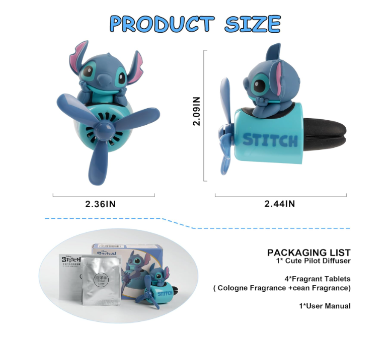 Disney Lilo ve dikiş karikatür animasyon bebek uçak araba hava spreyi Kawaii hava firar aromaterapi araba iç dekorasyon