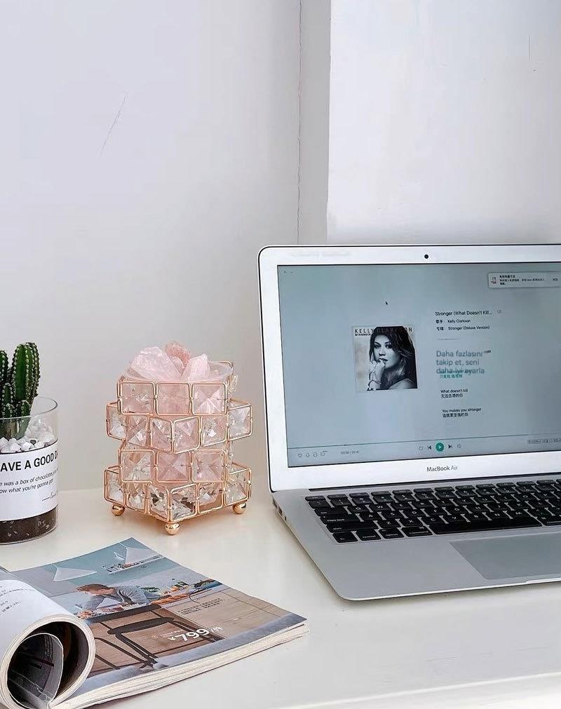 Dokunmatik LED Kristal Küp Masa Lambası, Doğal Kristal Tuz Taşı Başucu Lambası Dekorasyonu
