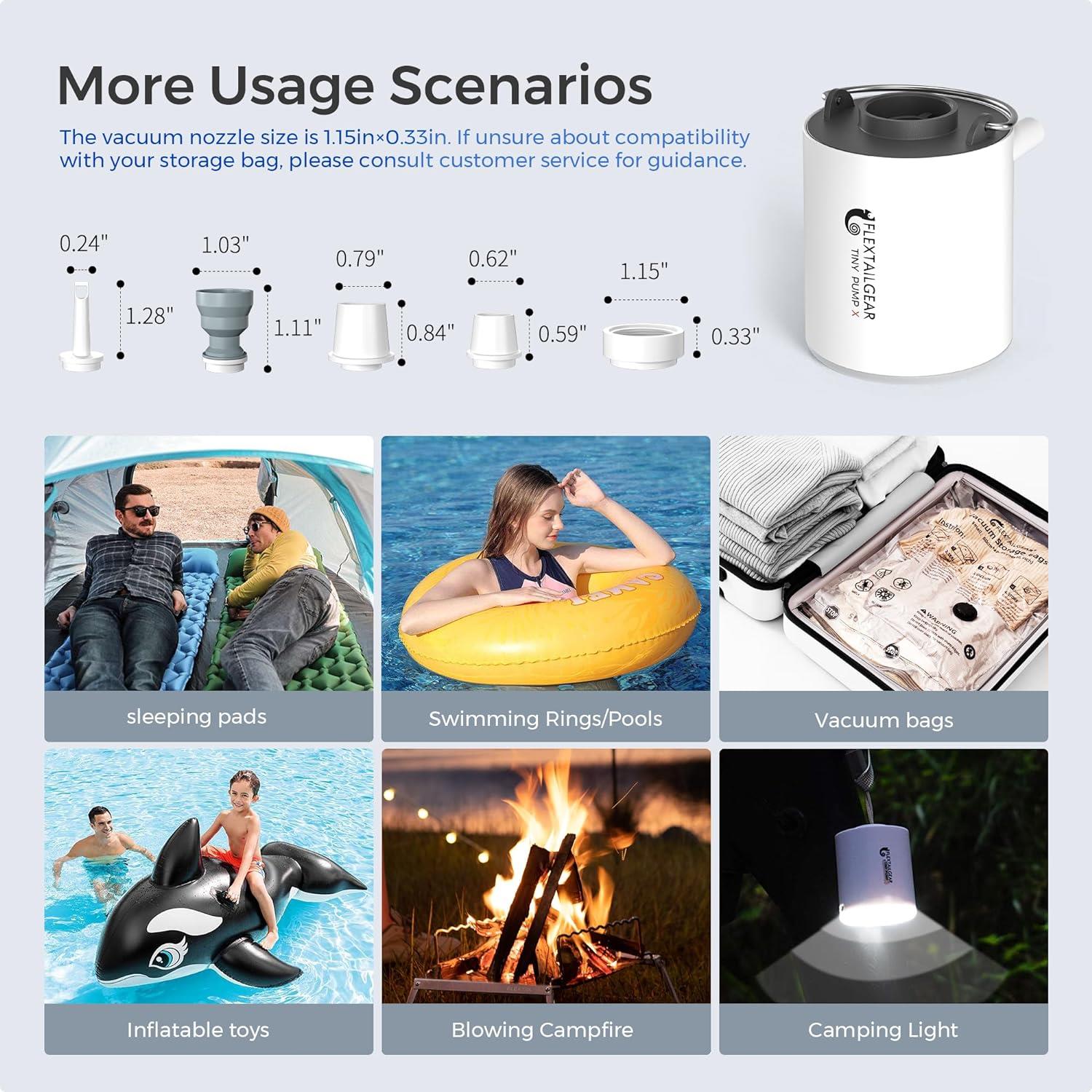 FLEXTAILGEAR Taşınabilir Ultra Mini Hava Pompası ve Şarj Edilebilir Kamp Işığı