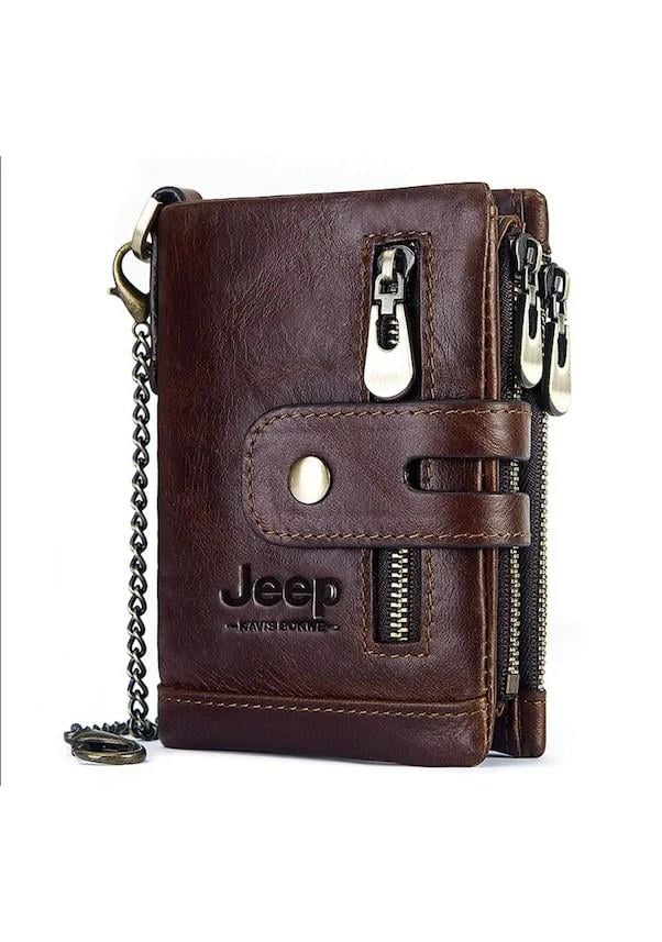 Jeep Erkek Deri Cüzdan Şık Tasarım Fonksiyonel Zincir Aksesuar