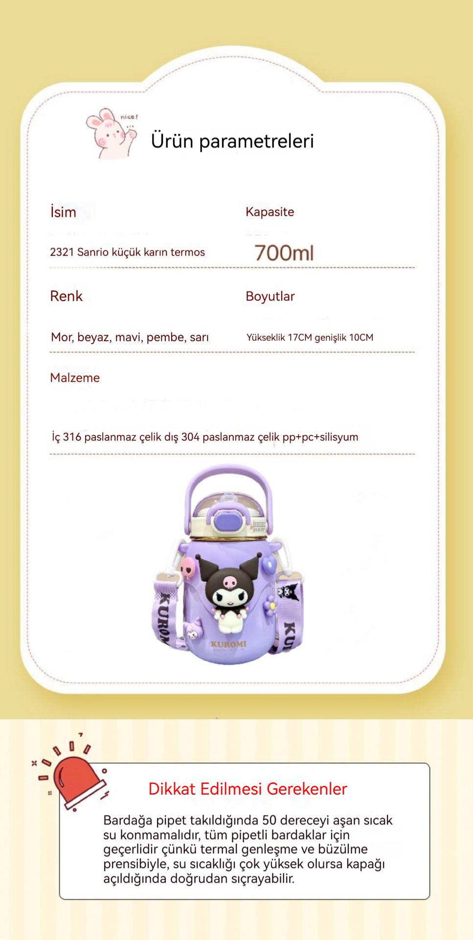 Jolıta Sanrio Kuromi 316 Yalıtımlı Öğrenci Su Şişesi 700 ML