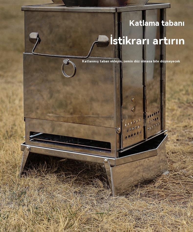 Katlanır Açık Hava Mini Paslanmaz Çelik Barbekü, Kamp Ve Piknik İçin İdeal Barbekü Rafı Odun Sobası 