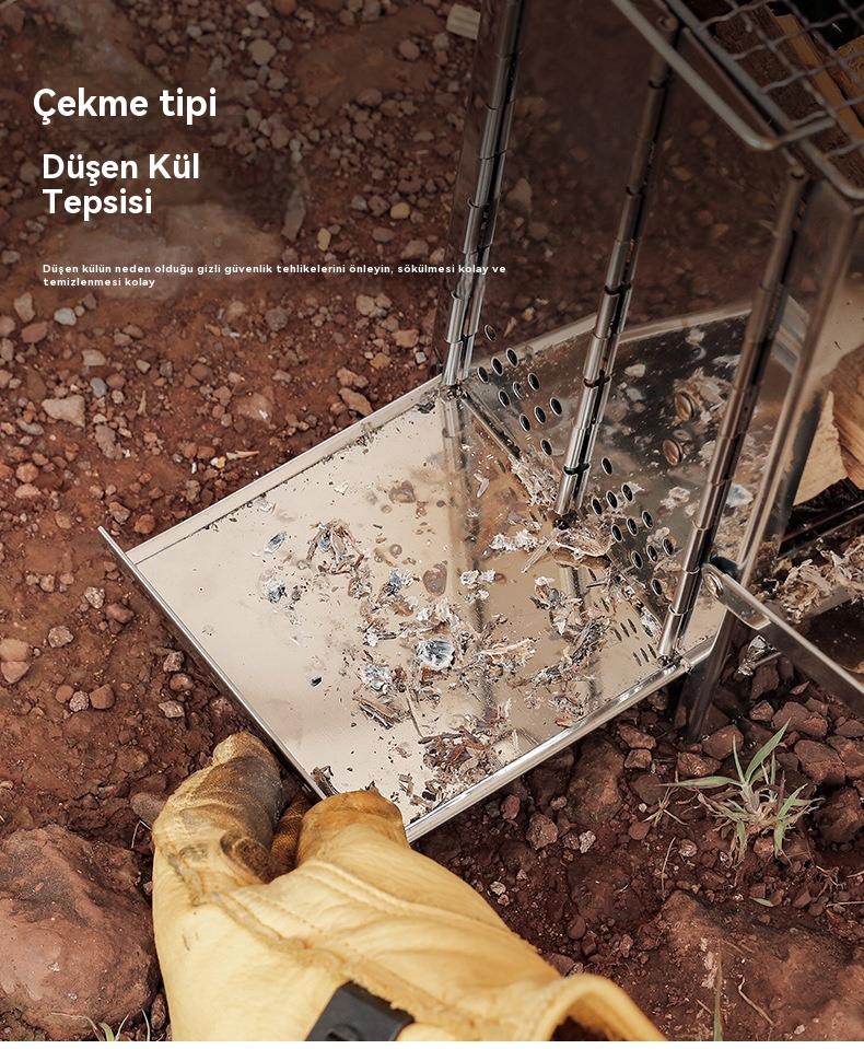 Katlanır Açık Hava Mini Paslanmaz Çelik Barbekü, Kamp Ve Piknik İçin İdeal Barbekü Rafı Odun Sobası 