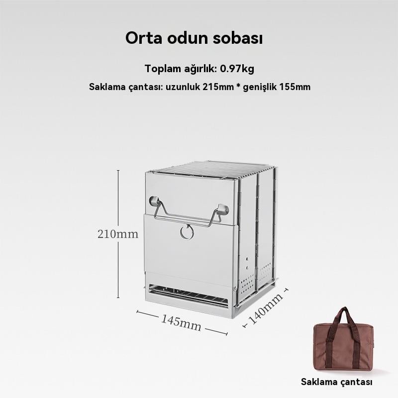 Katlanır Açık Hava Mini Paslanmaz Çelik Barbekü, Kamp Ve Piknik İçin İdeal Barbekü Rafı Odun Sobası 