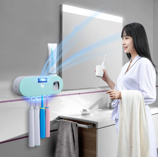 Kolay diş macunu sıkacağıyla akıllı UV diş fırçası tutucusu