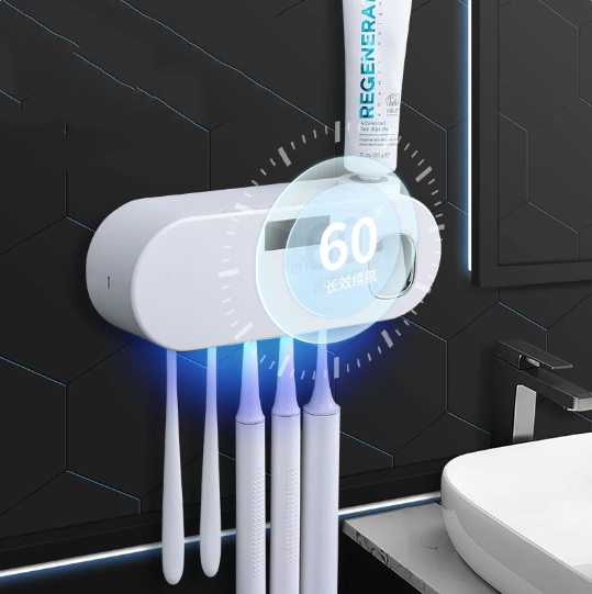 Kolay diş macunu sıkacağıyla akıllı UV diş fırçası tutucusu