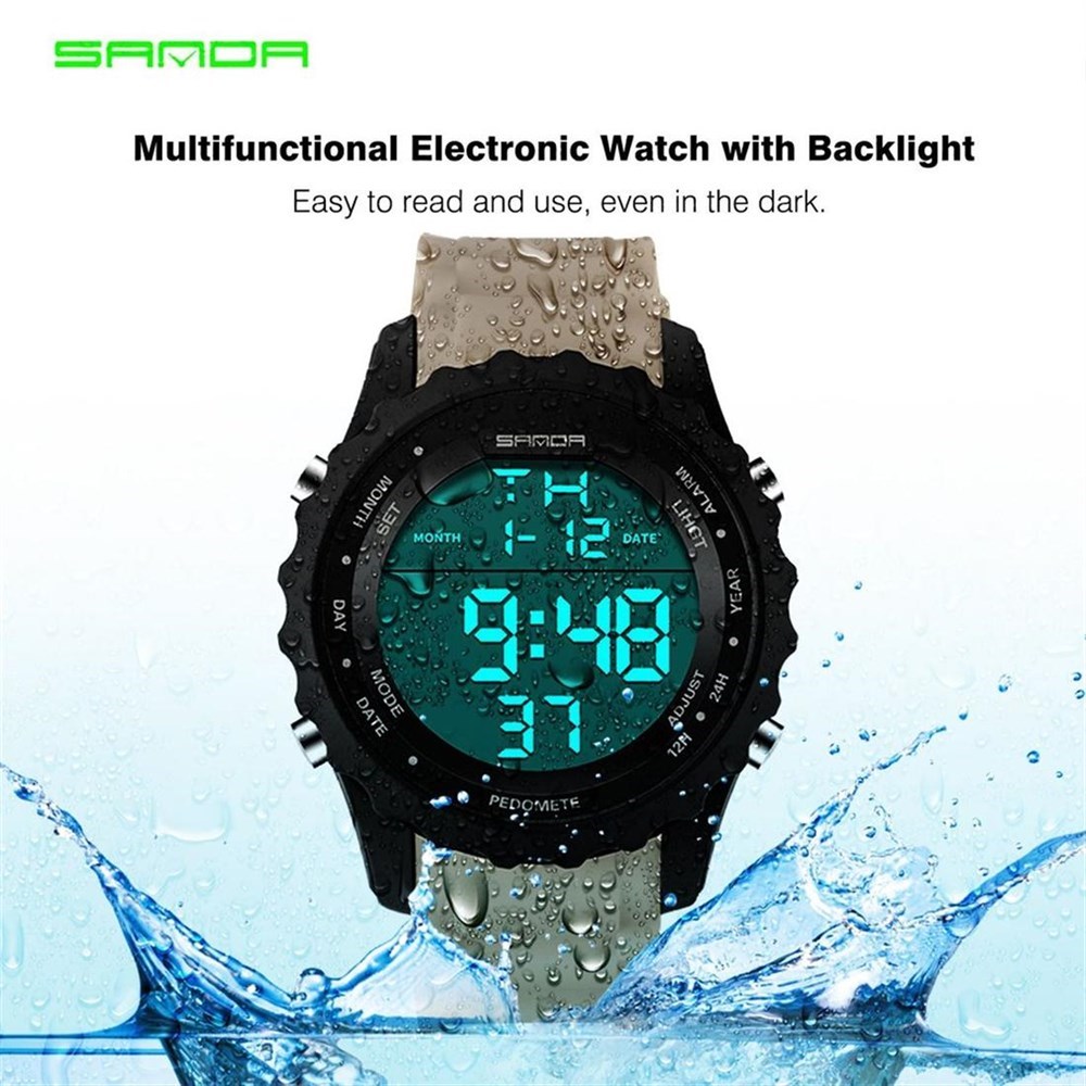 LED Aydınlatmalı Suya Dayanıklı Çok Fonksiyonlu Erkek Elektronik Spor Saati