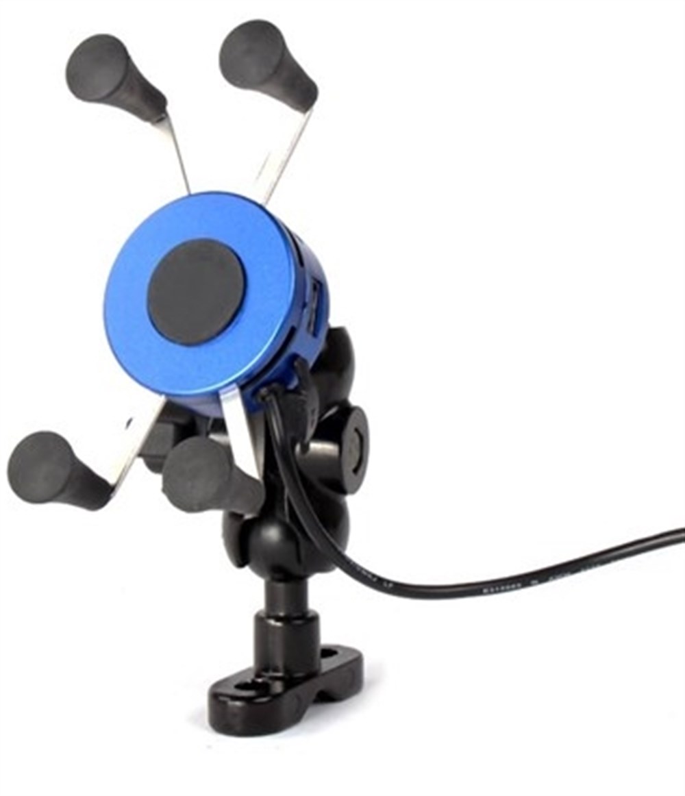 Motosiklet şarj edilebilir X-şekilli cep telefonu tutucusu usb şarj cihazı alüminyum alaşımlı cep telefonu tutucusu, usb şarjlı