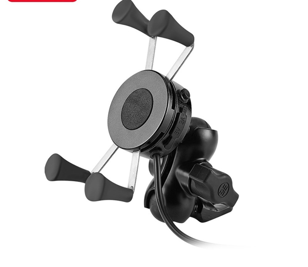 Motosiklet şarj edilebilir X-şekilli cep telefonu tutucusu usb şarj cihazı alüminyum alaşımlı cep telefonu tutucusu, usb şarjlı