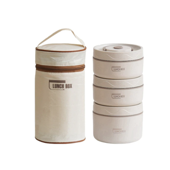 Oloey 304 Paslanmaz Çelik Yalıtımlı Üç Katmanlı Mühürlü Öğle Yemeği Kutusu