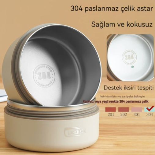 Oloey 304 Paslanmaz Çelik Yalıtımlı Üç Katmanlı Mühürlü Öğle Yemeği Kutusu