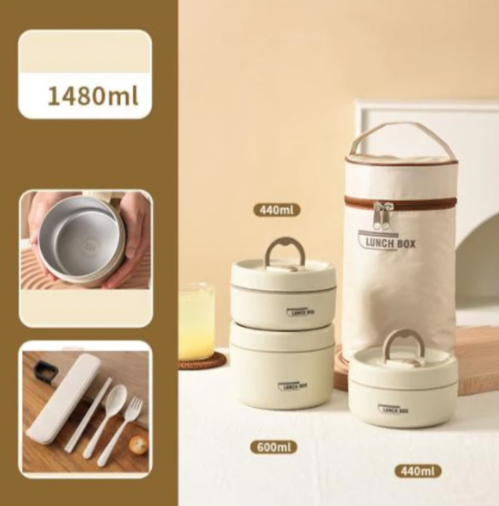 Oloey 304 Paslanmaz Çelik Yalıtımlı Üç Katmanlı Mühürlü Öğle Yemeği Kutusu