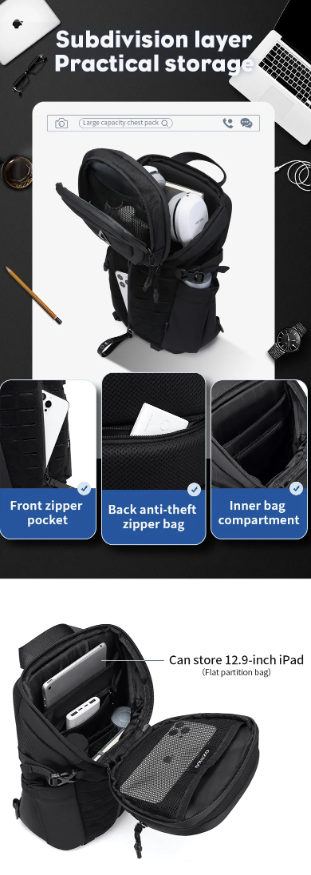 Ozuko 9730 Su Geçirmez Erkek Spor Çapraz Göğüs Çantaları, Erkekler İçin Taktik Askılı Çanta 