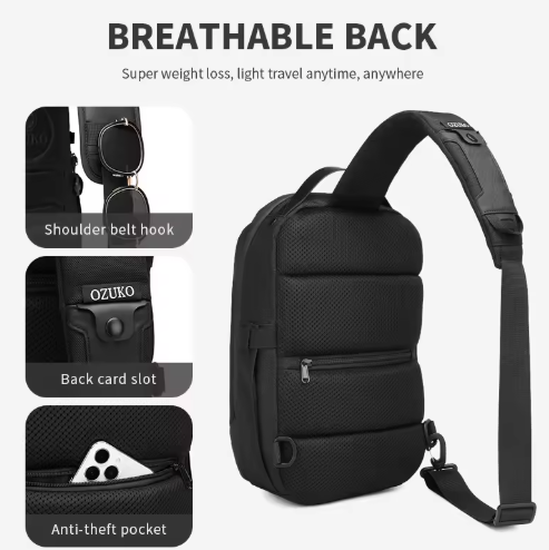 Ozuko Büyük Kapasiteli Su Geçirmez Erkek Göğüs, Crossbody Omuz Çantası 