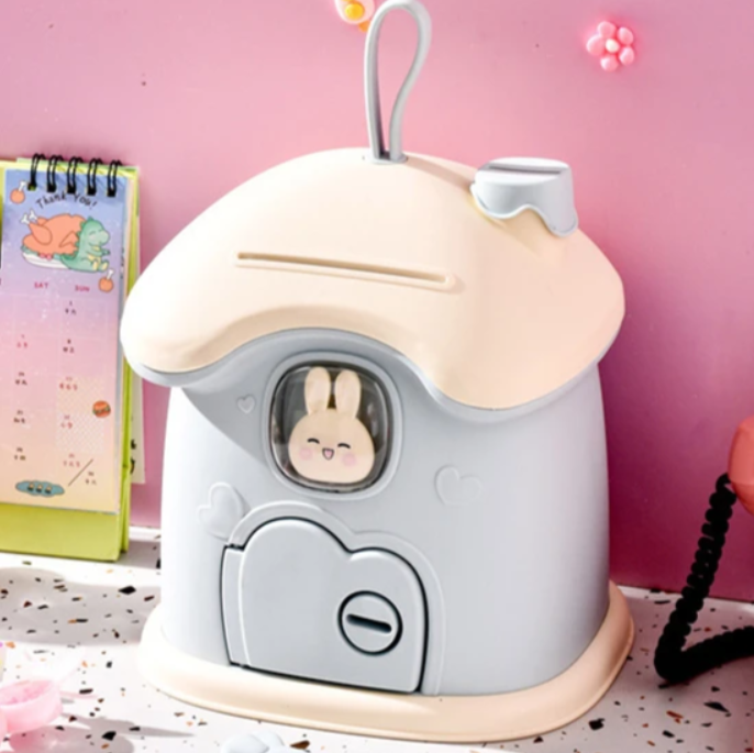 Sevimli Ev Baca Kumbara ile Kilit Para Banknot Kumbarası