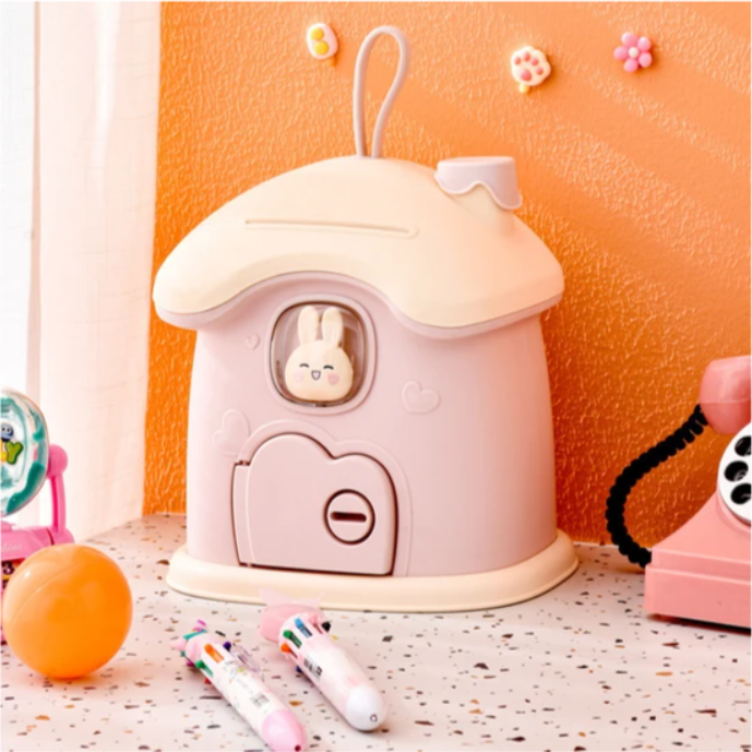 Sevimli Ev Baca Kumbara ile Kilit Para Banknot Kumbarası