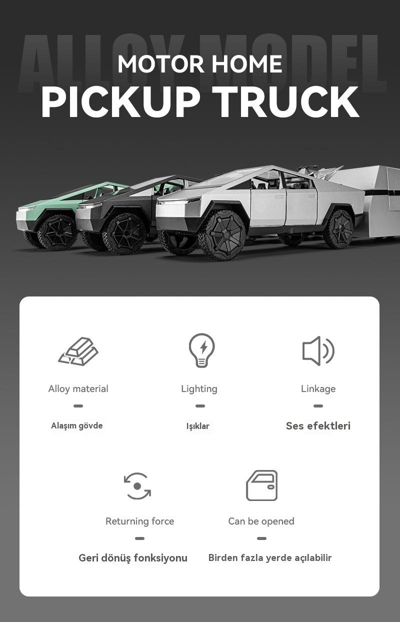 Tcherchi 1:32 Tesla Cybertruck Karavan + Atv Model Oyuncak Araba 