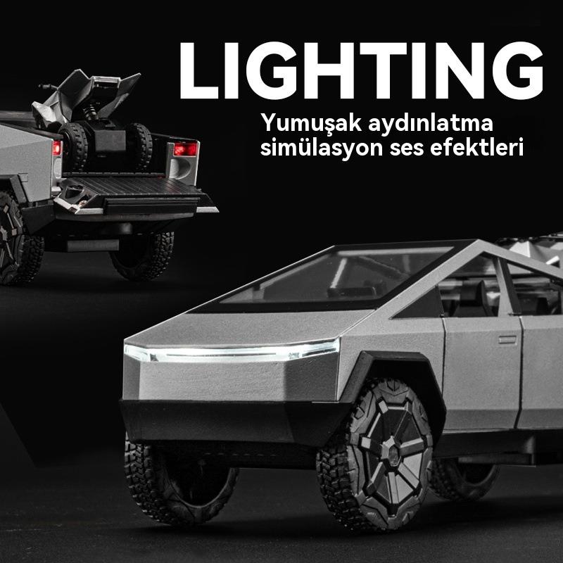 Tcherchi 1:32 Tesla Cybertruck Karavan + Atv Model Oyuncak Araba 