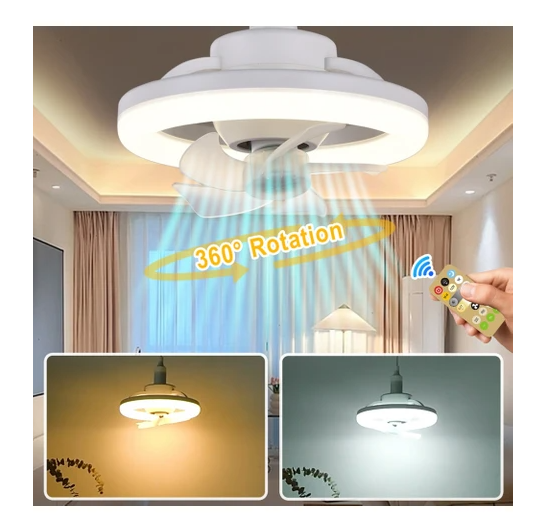 TCHERCHI 360 ° Dönen Tavan Vantilatörü E27 48 W - Beyaz